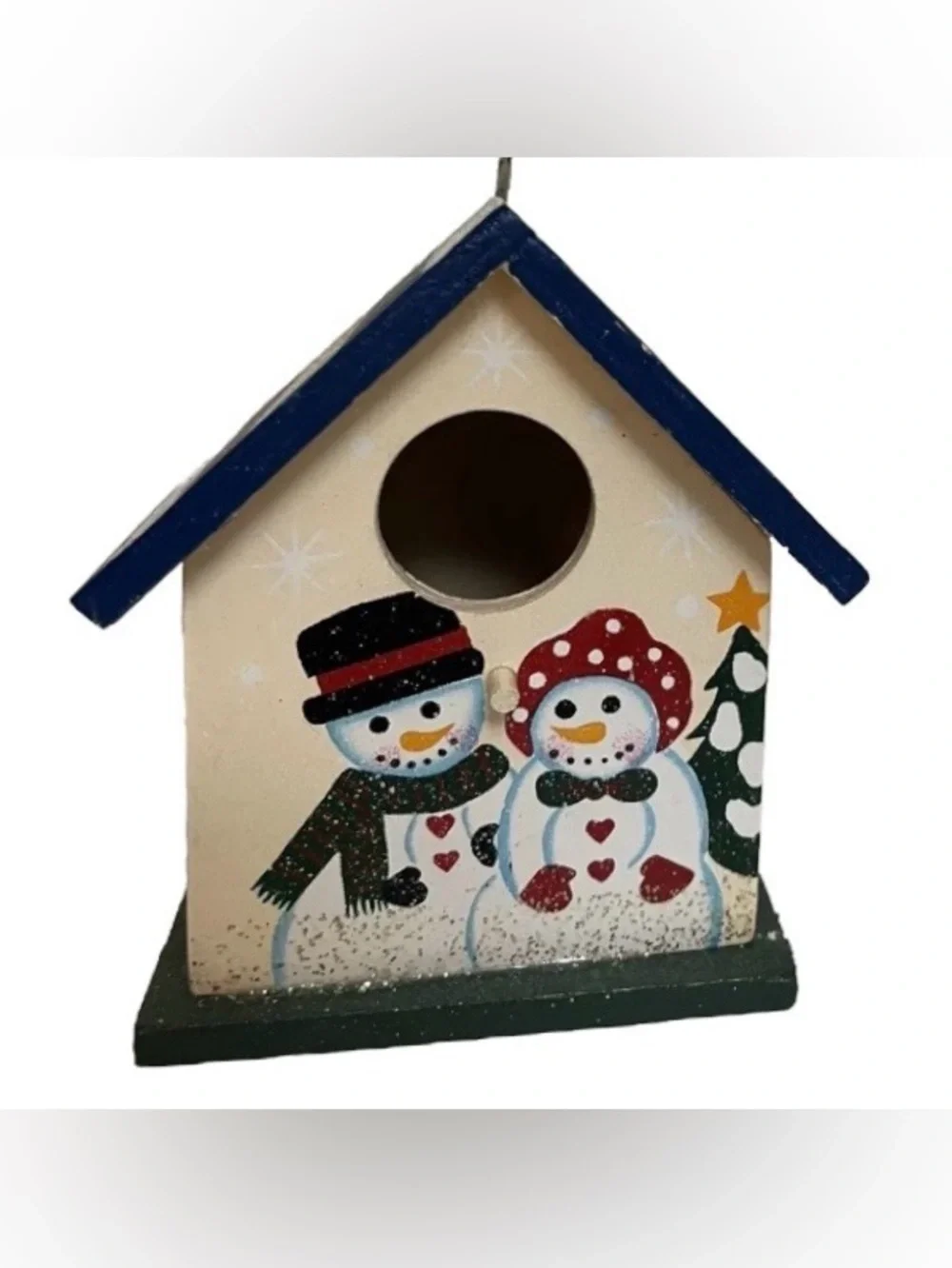 Vintage Snowman Birdhouse Ornament Hand Painted Farmhouse Rustic Christmas 4